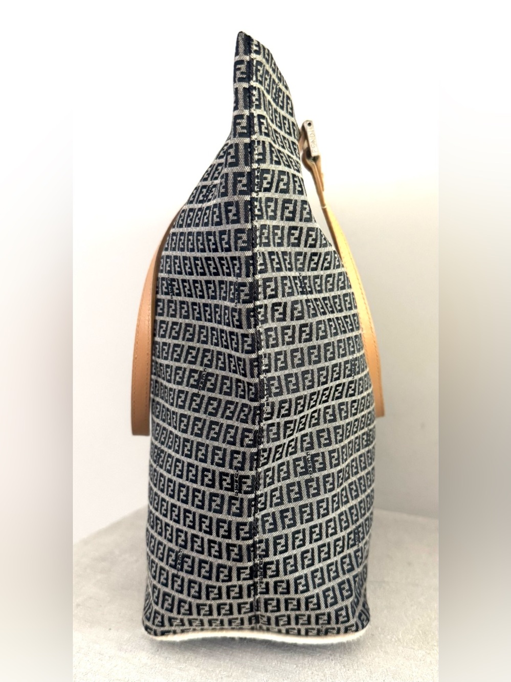 FENDI Zucca FF Navy Monogram Canvas Leather Tote Bag Made In Italy LIKE NEW - Picture 11 of 14